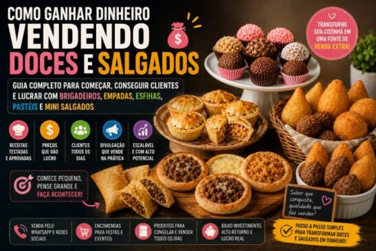 Como Ganhar Dinheiro Vendendo Doces e Salgados: Guia Completo Para Começar, Conseguir Clientes e Lucrar com Brigadeiros, Empadas, Esfihas, Pastéis e Mini Salgados