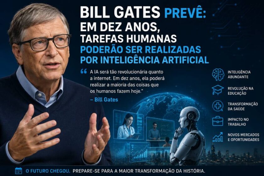 Bill Gates prevê que, em até dez anos, a IA poderá executar grande parte das tarefas humanas. Entenda impactos em empregos, educação e negócios.