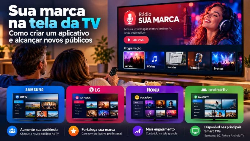 Como criar e publicar um aplicativo para Smart TV Samsung, LG, Roku e Android TV. Amplie sua audiência e fortaleça sua marca.