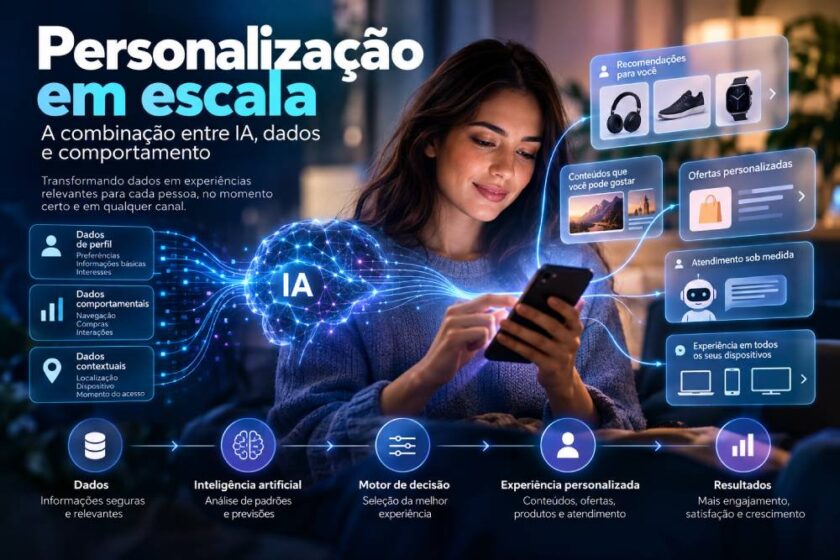 Descubra como IA, dados e comportamento impulsionam a personalização em escala, melhoram a experiência do cliente e aumentam os resultados das empresas.